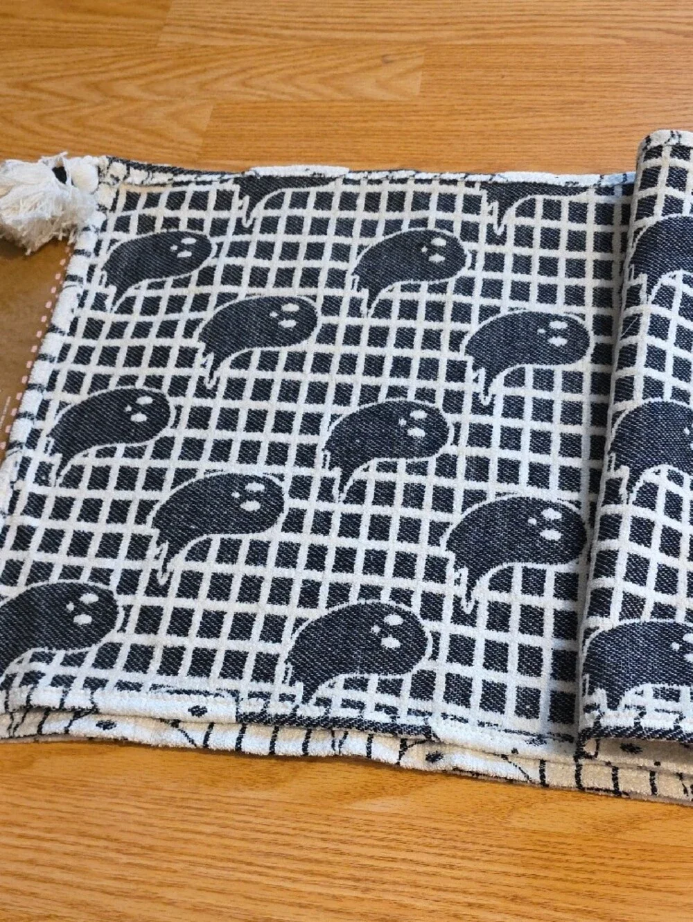 cupcakes & cashmere Cream and Black Ghost Pattern Table Runner